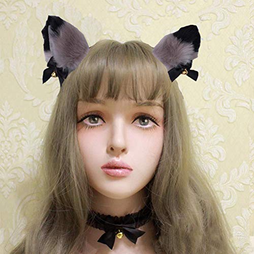 ZJchao Niedliche Plüschpelzkatze Ohren Stirnband Entzückende Kostümzubehör für Mädchen Cosplay Kopfbedeckung (Grau plus Schwarzgrau in Schwarz) von ZJchao