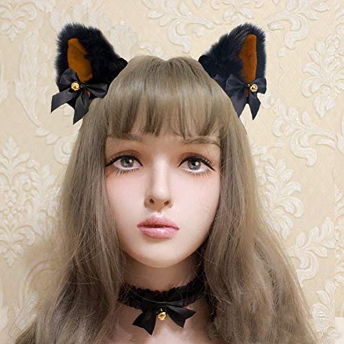 ZJchao Niedliche Plüschpelzkatze Ohren Stirnband Entzückende Kostümzubehör für Mädchen Cosplay Kopfbedeckung (Kamel und schwarzes Fleisch in Schwarz) von ZJchao