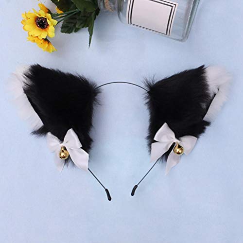 ZJchao Niedliche Plüschpelzkatze Ohren Stirnband Entzückende Kostümzubehör für Mädchen Cosplay Kopfbedeckung (Schwarz und weiß) von ZJchao
