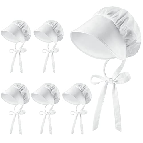 ZJoey 6 Stück weiße Mob Cap Kostüm Pioneer Motorhaube Damen Kolonial Bonnet Oma Nachthut Accessoires mit verstellbaren Trägern (6 Stück weiß) von ZJoey