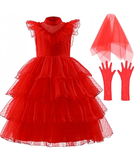 ZKR Rotes Kleid für Mädchen, 4–12 Jahre, Rot, 9-10 Jahre von ZKR
