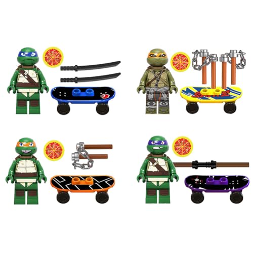 ZKTSRY 4 Stück Anime Ninja Action Turtles Bausteine-Set, Cartoons Geburtstag Kuchen Dekoration Partyzubehör, geeignet für Filmfans jeden Alters von ZKTSRY