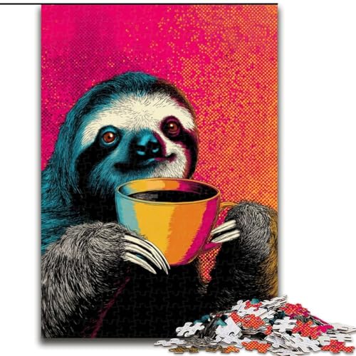 1000-teiliges Puzzle, Faultier trinkt Kaffee, Holzpuzzle, Familieninteraktion und lustiges Geschenk, lebendiges abstraktes Design, 26x38cm 1000-teiliges Puzzle, Faultier trinkt Kaffee, Holzpuzzle, Familieninteraktion und lustiges Geschenk, lebendiges abstraktes Design, 26x38cm von ZKYUBEK