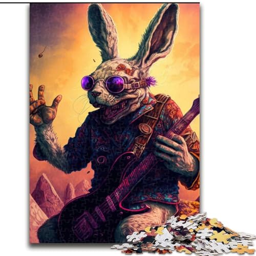 1000-teiliges Puzzle, Kaninchen, Gitarre, Tier, Karton, Puzzlegröße 26x38cm, pädagogische Aktivität für kognitive Fähigkeiten, Verbesserung der kognitiven Fähigkeiten von ZKYUBEK