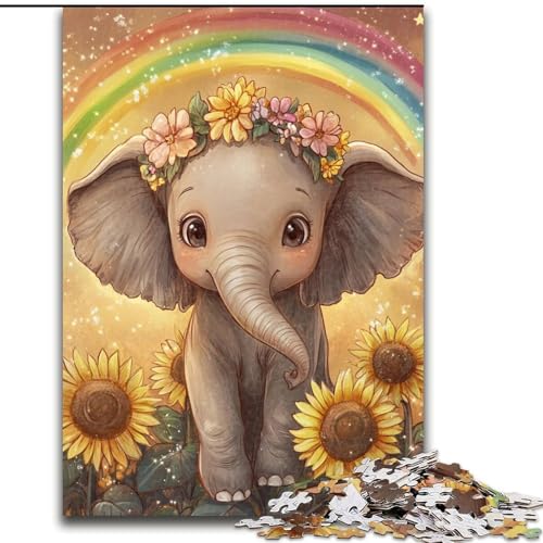 1000-teiliges Puzzle, Sonnenblumen-Elefant, Holzpuzzle für Erwachsene, 26x38cm, anspruchsvolles DIY-Denkspiel für Teenager 1000-teiliges Puzzle, Sonnenblumen-Elefant, Holzpuzzle für Erwachsene, 26x38cm, anspruchsvolles DIY-Denkspiel für Teenager von ZKYUBEK