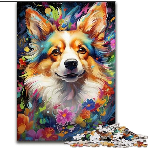 1000-teiliges Puzzle, farbenfrohes Gemälde eines Corgi-Hundes, schwierige Puzzles für Erwachsene, Größe 50x75cm, pädagogische Aktivität zur Verbesserung der kognitiven Fähigkeiten von ZKYUBEK
