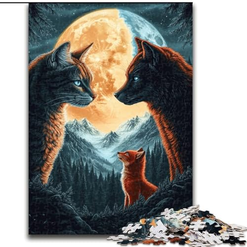 1000-teiliges Puzzle, orangefarbene Katze und Wolf, 50x75cm, anspruchsvolles DIY-Denkspiel, perfektes Familienspiel oder dekoratives Geschenk von ZKYUBEK