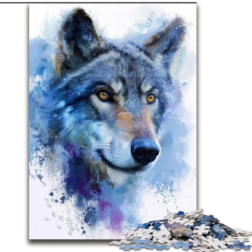 1000-teiliges Puzzle „Aquarellwolf“, Holzpuzzle, 50x75cm, anspruchsvolles Denkspiel – entspannendes Spielzeug für Teenager von ZKYUBEK