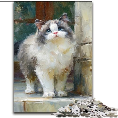1000-teiliges Puzzle „Art Cat“ aus Holz, 50x75cm, für Teenager, Spieleabend mit der Familie, hirnfordernde Geschenkidee von ZKYUBEK