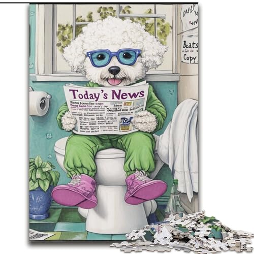1000-teiliges Puzzle „Bichon Frise Go Toilet“ aus Karton, Puzzle für Erwachsene, Größe 26x38cm, anspruchsvolles Denkspiel für Teenager, Spaß für den Spieleabend mit der Familie von ZKYUBEK