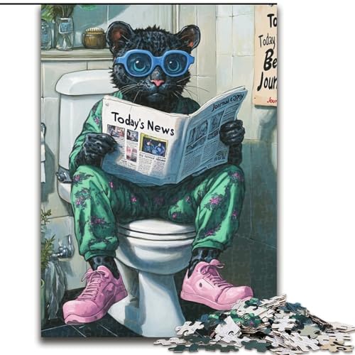 1000-teiliges Puzzle „Black Leopard Go Toilet“ aus Karton, Puzzle für Erwachsene, Größe 26x38cm, anspruchsvolles Denkspiel für Teenager, Spaß für den Spieleabend mit der Familie von ZKYUBEK