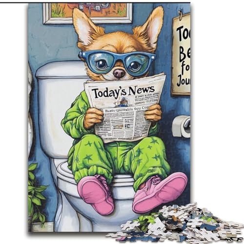 1000-teiliges Puzzle „Chihuahua Go Toilet“, anspruchsvolle Puzzles, Größe 26x38cm, perfekt als Halloween-, Weihnachts- und Geburtstagsgeschenk von ZKYUBEK