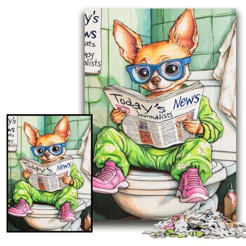 1000-teiliges Puzzle „Chihuahua Go Toilet“, schwierige Puzzles für Erwachsene, 50x75cm, Weihnachten, Halloween, Ostern, Neujahr 1000-teiliges Puzzle „Chihuahua Go Toilet“, schwierige Puzzles für Erwachsene, 50x75cm, Weihnachten, Halloween, Ostern, Neujahr von ZKYUBEK