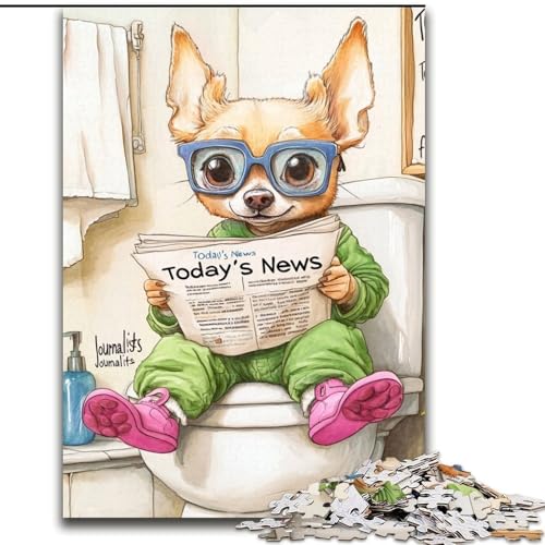 1000-teiliges Puzzle „Chihuahua Go Toilet“, unmögliches Puzzle für Erwachsene, Größe 26x38cm, hochschwieriges Denkspiel für Teenager von ZKYUBEK