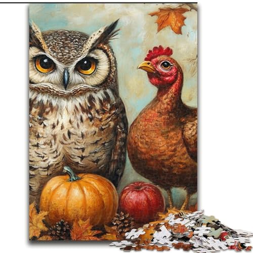 1000-teiliges Puzzle „Hahn und Eule“, Holzpuzzle, 50x75cm, perfekte Dekoration für Zuhause oder das Büro von ZKYUBEK