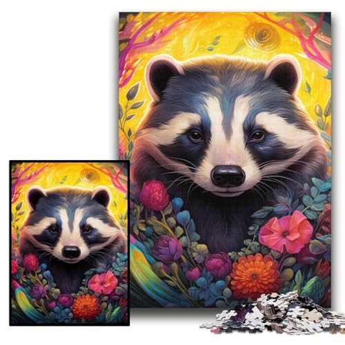 1000-teiliges Puzzle „Honigdachs-Blumen“, Puzzle für Erwachsene, 50x75cm, ideal für Verliebte, perfektes Weihnachts-, Neujahrs- und Valentinstagsgeschenk 1000-teiliges Puzzle „Honigdachs-Blumen“, Puzzle für Erwachsene, 50x75cm, ideal für Verliebte, perfektes Weihnachts-, Neujahrs- und Valentinstagsgeschenk von ZKYUBEK