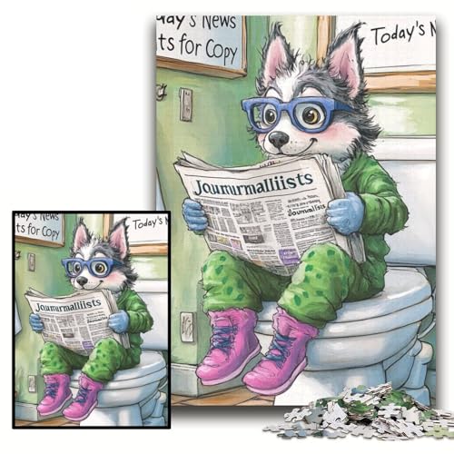 1000-teiliges Puzzle „Husky Go Toilet“, Papppuzzle, 26x38cm, perfekt als Halloween-, Weihnachts- und Geburtstagsgeschenk von ZKYUBEK
