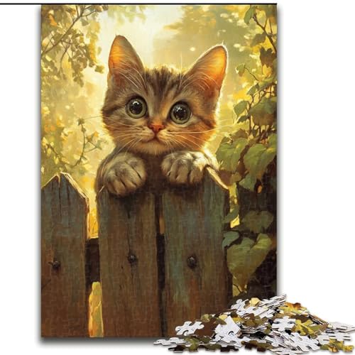 1000-teiliges Puzzle „Katze auf dem Zaun“ aus Pappe, 26x38cm, für Teenager, Spieleabend mit der Familie, gehirnfordernde Geschenkidee von ZKYUBEK
