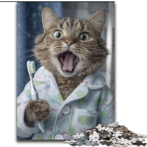 1000-teiliges Puzzle „Katze putzt Zähne“, Holzpuzzle, 50x75cm, anspruchsvolles Denkspiel – entspannendes Spielzeug für Teenager 1000-teiliges Puzzle „Katze putzt Zähne“, Holzpuzzle, 50x75cm, anspruchsvolles Denkspiel – entspannendes Spielzeug für Teenager von ZKYUBEK