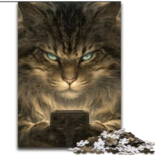 1000-teiliges Puzzle „Katze spielt mit Handy“, Holzpuzzle für Erwachsene, 26x38cm, anspruchsvolles DIY-Denkspiel für Teenager 1000-teiliges Puzzle „Katze spielt mit Handy“, Holzpuzzle für Erwachsene, 26x38cm, anspruchsvolles DIY-Denkspiel für Teenager von ZKYUBEK