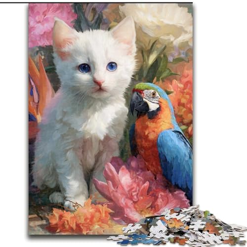 1000-teiliges Puzzle „Katze und Papagei“, schwierige Puzzles für Erwachsene, perfekt für Teenager und Familienspaß, Geburtstag, 26x38cm von ZKYUBEK