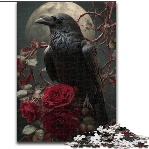 1000-teiliges Puzzle „Krähe und Rose“, Holzpuzzle für Erwachsene, 26x38cm, anspruchsvolles DIY-Denkspiel für Teenager von ZKYUBEK