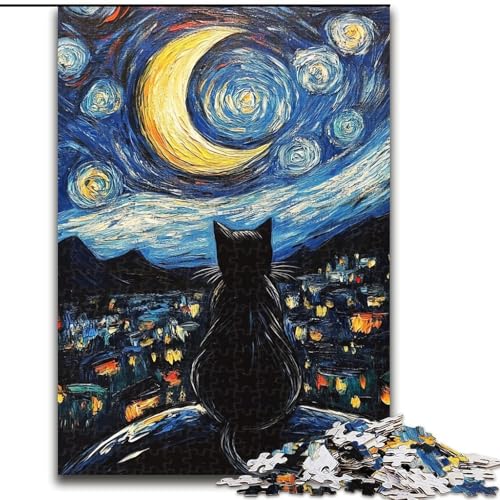 1000-teiliges Puzzle „Nachthimmel, Schwarze Katze“, Papppuzzle, 26x38cm, anspruchsvolles Denkspiel – entspannendes Spielzeug für Teenager 1000-teiliges Puzzle „Nachthimmel, Schwarze Katze“, Papppuzzle, 26x38cm, anspruchsvolles Denkspiel – entspannendes Spielzeug für Teenager von ZKYUBEK