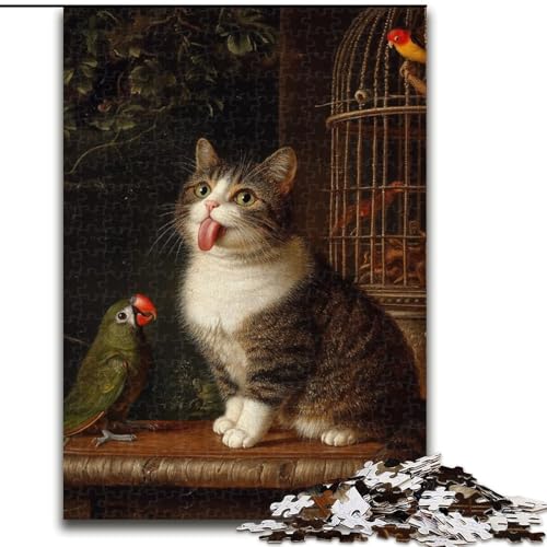 1000-teiliges Puzzle „Papagei und Katze“, Holzpuzzle, 50x75cm, perfekt für Teenager, Familienzusammenhalt, Denksportaufgabe und DIY-Geschenk zur Heimdekoration von ZKYUBEK