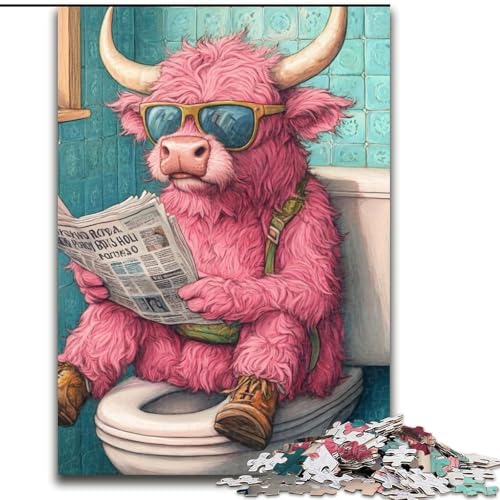 1000-teiliges Puzzle „Pink Yak Go Toilet“, Puzzle für Erwachsene, Größe 26x38cm, Muttertag, Geburtstag, Weihnachten von ZKYUBEK