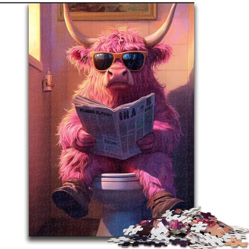 1000-teiliges Puzzle „Pink Yak Go Toilet“, schwierige Puzzles für Erwachsene, Größe 26x38cm, Denksportaufgabe und Heimdekoration von ZKYUBEK