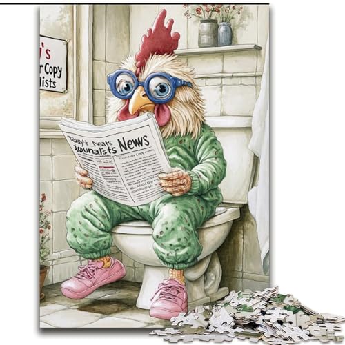 1000-teiliges Puzzle „Rooster Go Toilet“, schwierige Puzzles für Erwachsene, Größe 26x38cm, ideal für Familienspaß, Entspannung von ZKYUBEK