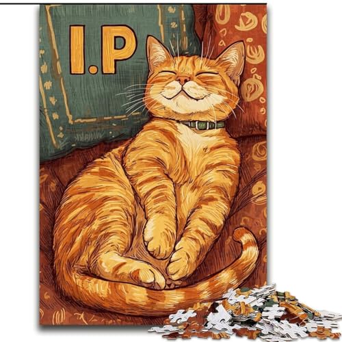 1000-teiliges Puzzle „Schlafende Katze“, Holzpuzzle, 26x38cm, perfekte Dekoration für Zuhause oder das Büro von ZKYUBEK