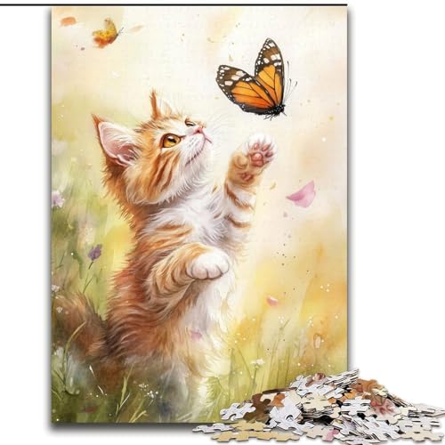 1000-teiliges Puzzle „Schmetterlingskätzchen“, Holzpuzzle, 50x75cm, anspruchsvolles Denkspiel – entspannendes Spielzeug für Teenager von ZKYUBEK