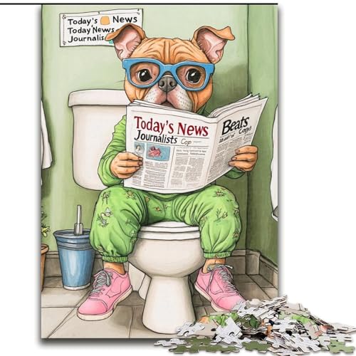 1000-teiliges Puzzle „Staffordshire Bull Go Toilet“, Puzzle für Erwachsene, Größe 26x38cm, Denksportspiel für Teenager von ZKYUBEK
