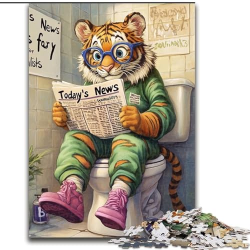1000-teiliges Puzzle „Tiger Go Toilet“, Karton, Puzzlegröße 26x38cm, Teenager, Paare und Freunde zum Geburtstag, zu Weihnachten von ZKYUBEK