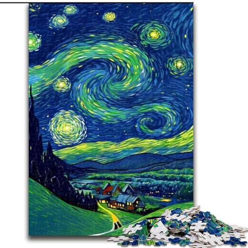 1000-teiliges Puzzle „Van Gogh-Nachthimmel“, Holzpuzzle, 50x75cm, anspruchsvolles DIY-Dekorationsspiel, interaktives Familienspielzeug von ZKYUBEK