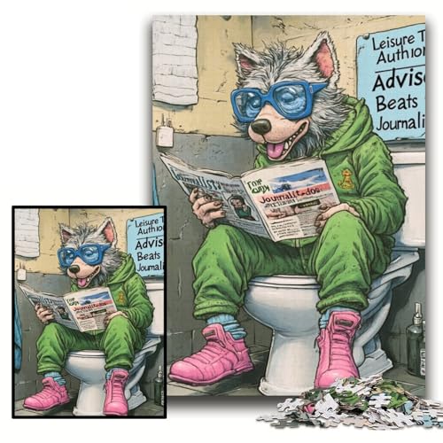 1000-teiliges Puzzle „Wolf Go Toilet“, Papppuzzle für Erwachsene, 26x38cm, für Heimdekoration, Gehirntraining von ZKYUBEK
