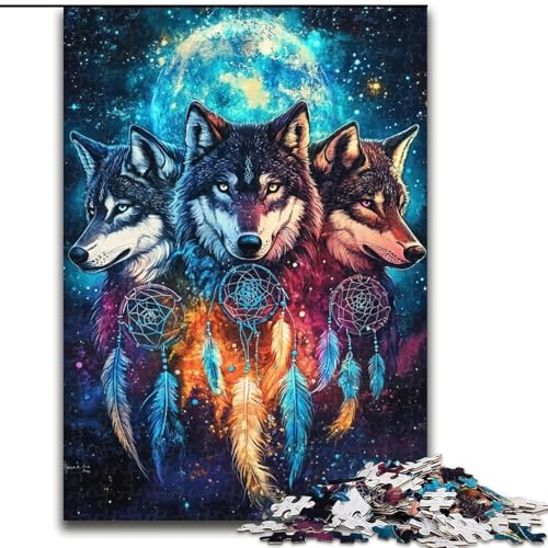 1000-teiliges Puzzle „Wolf-Traumfänger“, Holzpuzzle für Erwachsene, 26x38cm, anspruchsvolles DIY-Denkspiel für Teenager 1000-teiliges Puzzle „Wolf-Traumfänger“, Holzpuzzle für Erwachsene, 26x38cm, anspruchsvolles DIY-Denkspiel für Teenager von ZKYUBEK