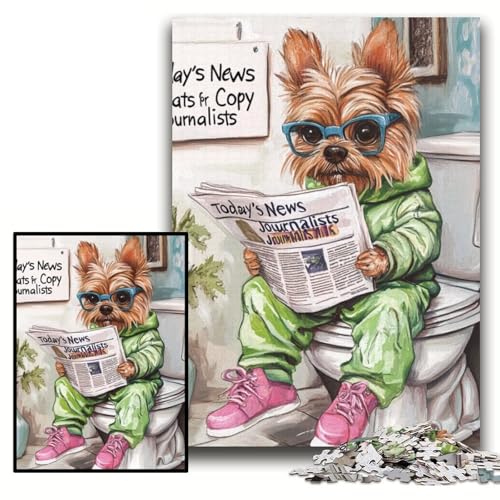 1000-teiliges Puzzle „Yorkshire Terrier Go Toilet“, Papppuzzle, 26x38cm, Halloween, Weihnachten, Geburtstag von ZKYUBEK