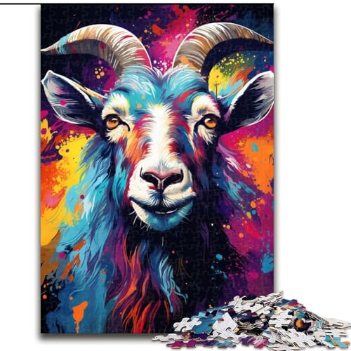 1000-teiliges Puzzle Bizarre Bunte Ziege, Holzpuzzle, Größe 50x75cm, anspruchsvolles Denkspiel – entspannendes Spielzeug für Teenager von ZKYUBEK
