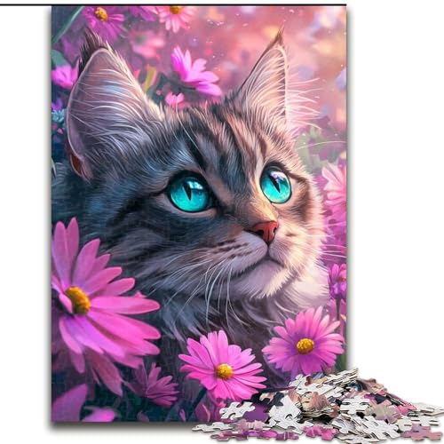 1000-teiliges Puzzle Blumenkatze Holzpuzzle für Erwachsene 26x38cm Herausforderndes DIY-Denkspiel für Teenager von ZKYUBEK