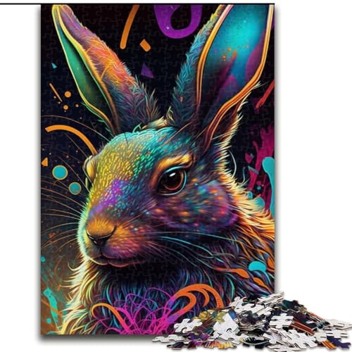1000-teiliges Puzzle Bunter Osterhase, Holzpuzzle, Größe 50x75cm, anspruchsvolles Denkspiel – entspannendes Spielzeug für Teenager von ZKYUBEK