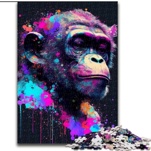 1000-teiliges Puzzle Bunter Schimpanse, Holzpuzzle, Größe 50x75cm, anspruchsvolles Denkspiel – entspannendes Spielzeug für Teenager von ZKYUBEK