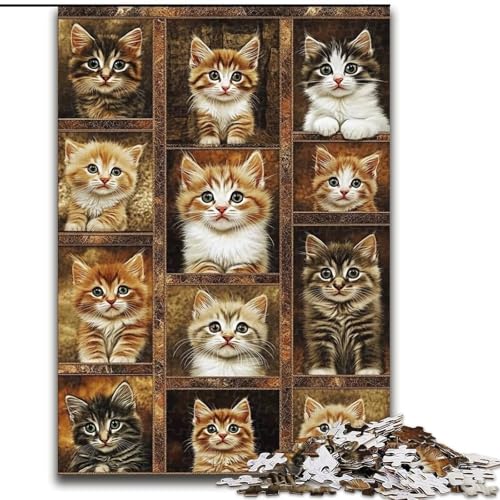 1000-teiliges Puzzle-Geschenk, Katzencollage, Holzpuzzle, 26x38cm, Denksportaufgabe, interaktives Familienspiel, geeignet für Kinder ab 14 Jahren 1000-teiliges Puzzle-Geschenk, Katzencollage, Holzpuzzle, 26x38cm, Denksportaufgabe, interaktives Familienspiel, geeignet für Kinder ab 14 Jahren von ZKYUBEK