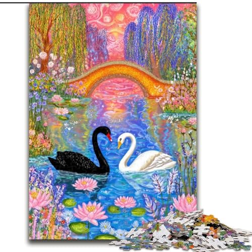 1000-teiliges Puzzle-Geschenk, schwarz-weißer Schwan, Holzpuzzle, 26x38cm, Denksportaufgabe, interaktives Familienspiel, geeignet für Kinder ab 14 Jahren von ZKYUBEK