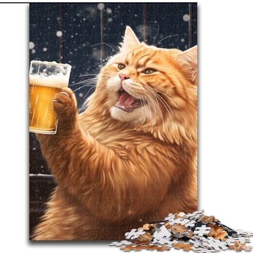 1000-teiliges Puzzle Katze trinkt Bier, Größe 26x38cm, anspruchsvolles Denkspiel für Teenager, unterhaltsames interaktives Spiel für die ganze Familie von ZKYUBEK