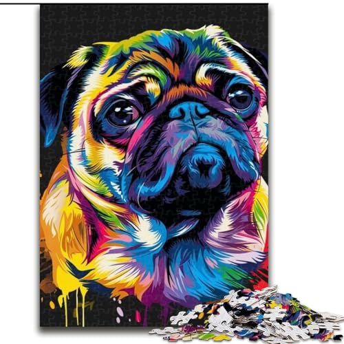 1000-teiliges Puzzle Mopshund aus Kunstkarton, Größe 26x38cm, anspruchsvolles Denkspiel – entspannendes Spielzeug für Teenager von ZKYUBEK