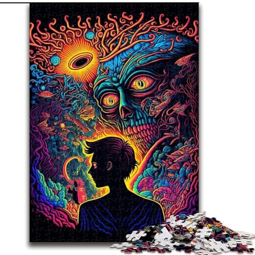 1000-teiliges Puzzle Psychedelischer Totenkopf, Kartonpuzzle, Größe 26x38cm, anspruchsvolles Denkspiel – entspannendes Spielzeug für Teenager von ZKYUBEK