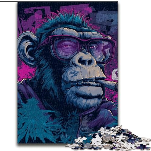 1000-teiliges Puzzle Rauchender Schimpanse, 50x75cm, anspruchsvolles DIY-Denkspiel, perfektes Familienspiel oder dekoratives Geschenk von ZKYUBEK