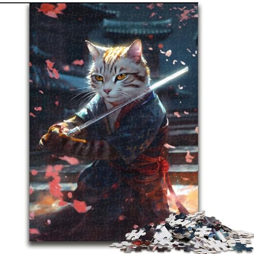 1000-teiliges Puzzle Samurai-Katze mit Schwertern aus Holz, Größe 50x75cm, perfekte Dekoration für Zuhause oder das Büro 1000-teiliges Puzzle Samurai-Katze mit Schwertern aus Holz, Größe 50x75cm, perfekte Dekoration für Zuhause oder das Büro von ZKYUBEK